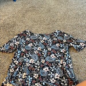 LOFT Black and Blue Floral Paisley Blouse